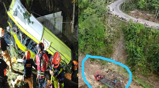 A huge accident in the Philippines.. 15 people died when a truck fell into a deep ditch