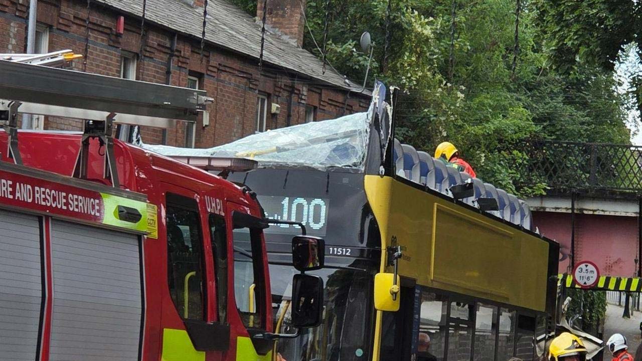 15 Injured As Double Decker Bus Hits Bridge In Manchester