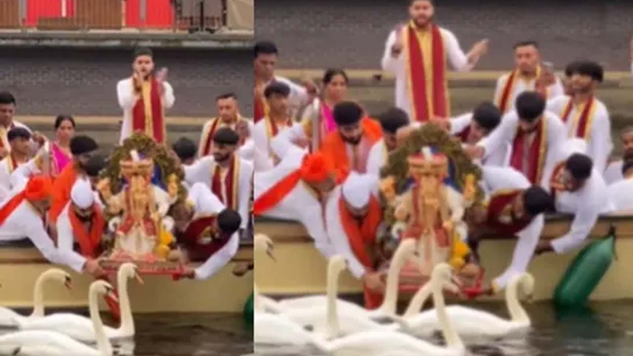 Indian Devotees Celebrate Ganesh Immersion In UK River