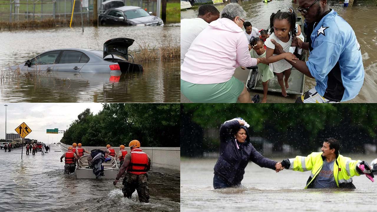Heavy Storms Hit Houston, Cars Trapped In Floodwaters