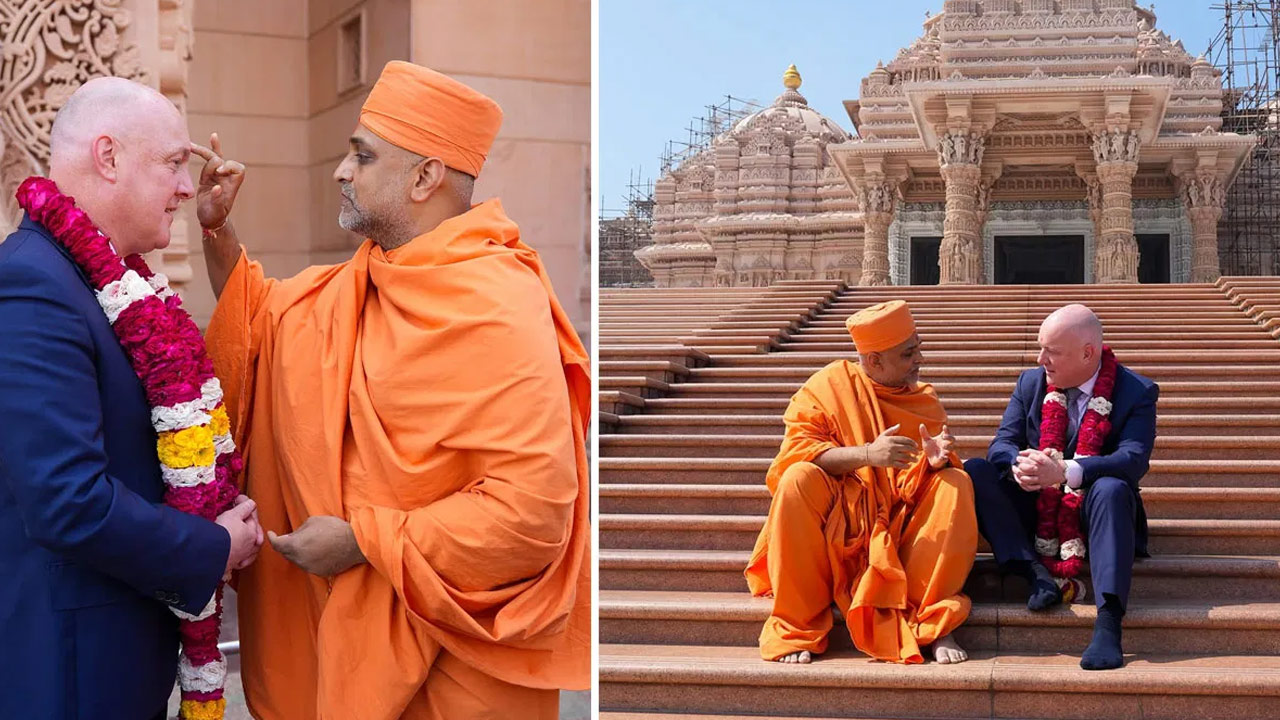 New Zealand PM Christopher Luxon Visits Akshardham Temple, Praises India Spiritual Heritage
