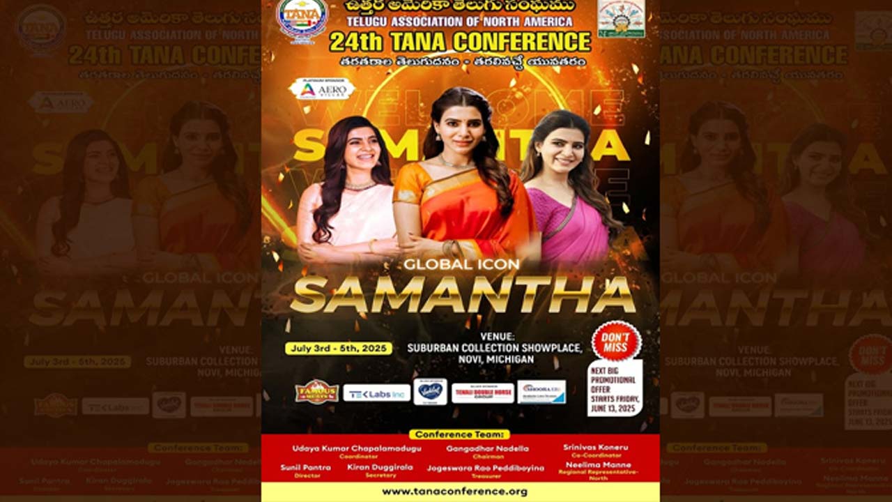 Samantha To Join TANA 2025 Conference In Detroit